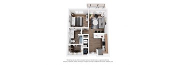 a 1 bedroom floorplan with a bedroom and a living room
