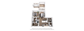 a stylized floor plan with a bedroom and a living room