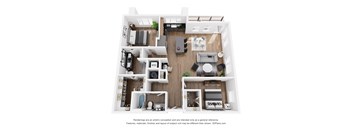 a 1 bedroom floorplan is shown in this rendering