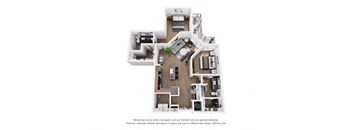 a stylized floor plan with a bedroom and living room
