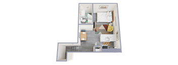 a floor plan of a one bedroom apartment with a bathroom and living room