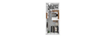 a floor plan of a small apartment with a gray tiled wall