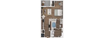 a 3d rendering of a bedroom with a bathroom and a living room