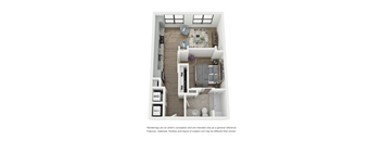 a stylized floor plan with a bedroom and a living room