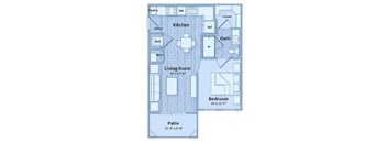 A blueprint of a house layout with labeled rooms such as kitchen, living room, and bathroom.