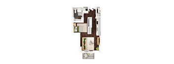 A top-down view of a room with a dining table and chairs.