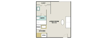 A floor plan of a living room that is 19 x 12.