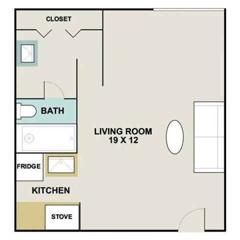 A floor plan of a living room that is 19 x 12.