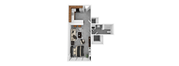 a floor plan of a house with a bedroom and a living room