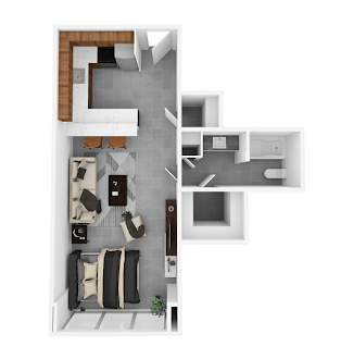 a floor plan of a house with a bedroom and a living room