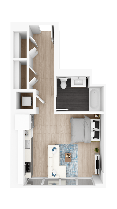 the bungalow floor plan with bedroom and bathroom