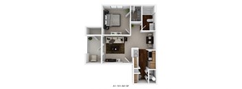 a stylized 3d floor plan of a 2100 sq ft apartment