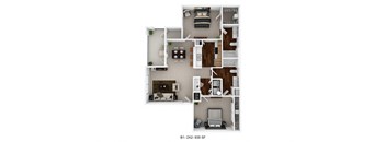 a stylized floor plan is shown with furniture and a living room