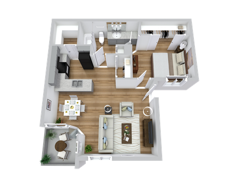 bedroom floor plan an open concept living room and kitchen with a wood floor