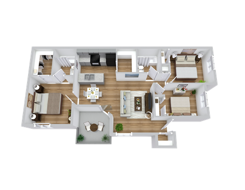 bedroom floor plan an open concept living room and kitchen with a dining room