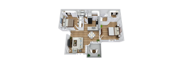 a 2 bedroom floor plan with a bathroom and a living room