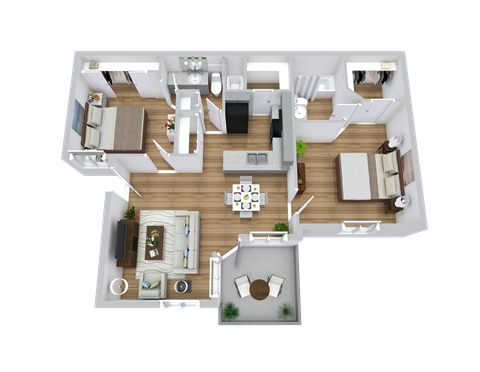 a 2 bedroom floor plan with a bathroom and a living room