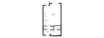 a floor plan of a unit with a bedroom and a living area and a kitchen