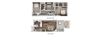 A diagram of a two-story house with labeled first and second floors.