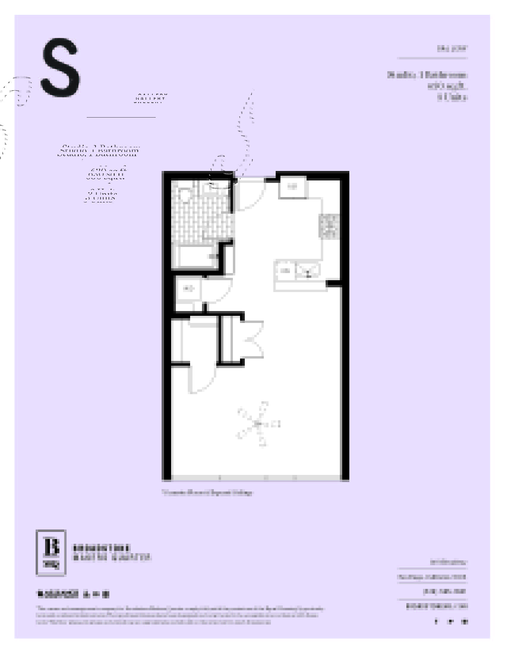 A floor plan for a studio apartment is shown for rent.