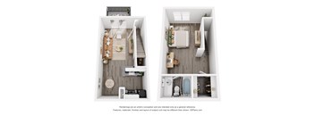 a 2 bedroom floor plan with a bedroom and a living room