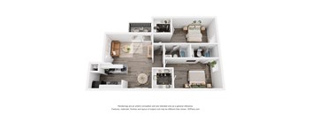 a stylized floor plan with a bedroom and a living room
