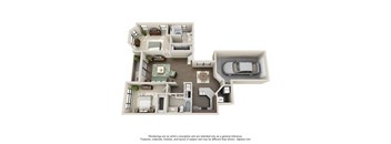 a 3d floor plan with a bedroom and a living room