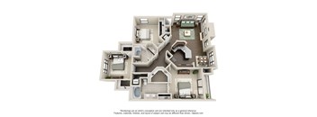 a 3d floor plan of a house with a bedroom and a living room