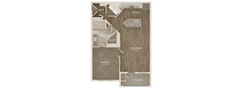 a floor plan of a living room with a bedroom and a kitchen