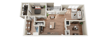 a 3d floor plan of a house with a bedroom and a living room