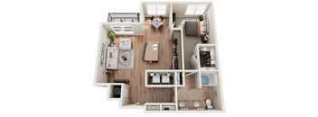 a 3d drawing of a floor plan of a house