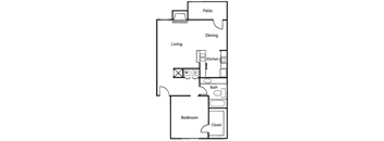 a floor plan of a small house with a bedroom and a living room