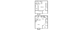 a floor plan of a small house with a kitchen and a living room