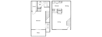 a floor plan of a house with a bedroom and a living room