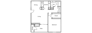 a floor plan of a house with a bedroom and a living room