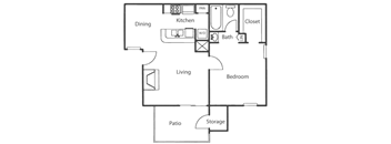 a floor plan of a house with a bedroom and a living room