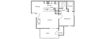 a floor plan of a house with a bedroom and a living room