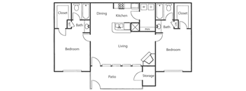 a floor plan of a residence with a bedroom and a living room