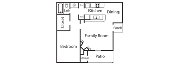 a floor plan of a home with a kitchen and a living room