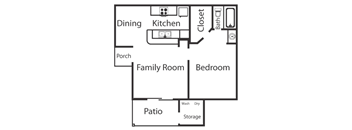 a floor plan of a house with a kitchen and a living room