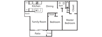 a floor plan of a home with a kitchen and a living room