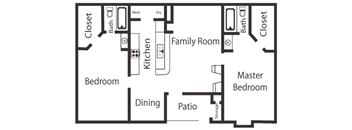 a floor plan of a house with a bedroom and a living room and a kitchen