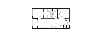 A floor plan of a house with two bathrooms, a living room, a dining room, a kitchen, a balcony, and two bedrooms.