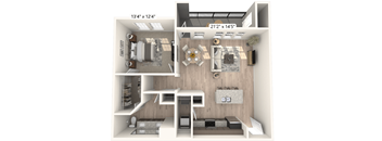 A 21'2" x 14'5" floor plan of a house with a living room, kitchen, and dining area.