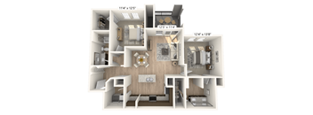 A 3D floor plan of a house with dimensions and room layout.