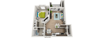 A 60x74 inch floor plan of a small apartment with a living room, kitchen, and bathroom.