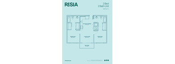 A floor plan for a 2 bedroom, 2 bathroom unit that is 868 square feet.