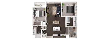 A series of images showing different layouts of a modern apartment.