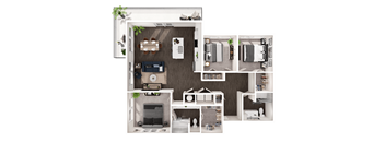 A series of images showing different layouts of a room with furniture.