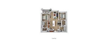 A floor plan of a small apartment with a living room, bedroom, and bathroom.